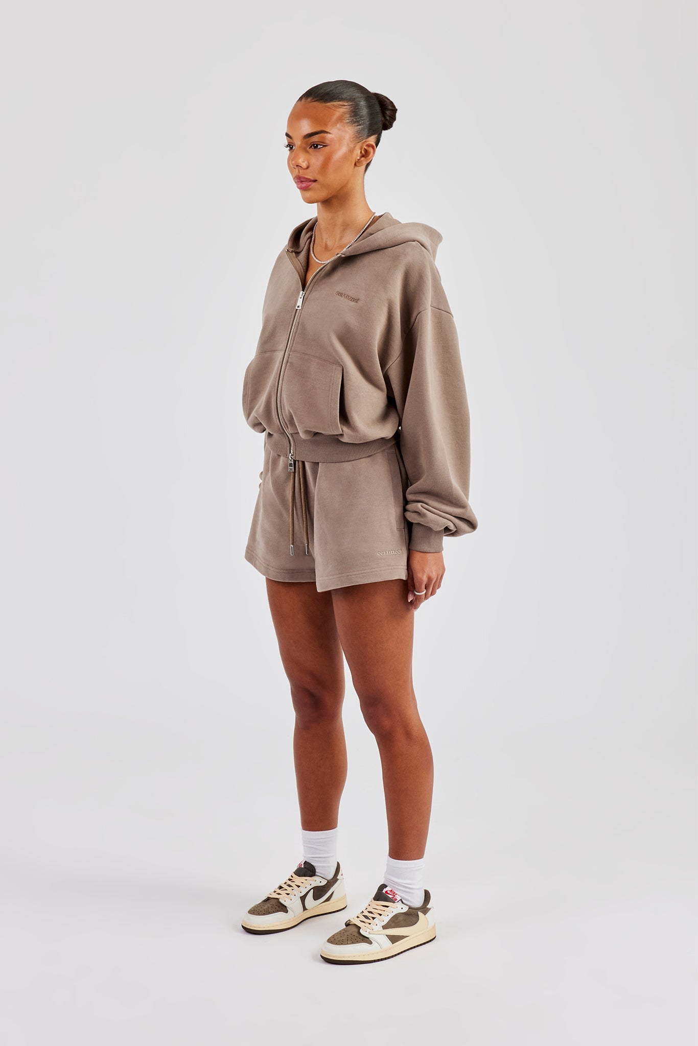 Cernucci Cropped Zip Through Hoodie & Short - Taupe